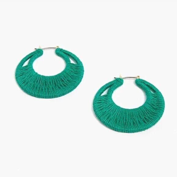 J. Crew Thread-Wrapped Green Hoop Earrings - Picture 1 of 4